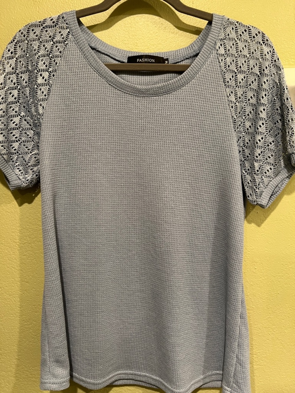 Fashion Light Gray-blue Crochet-Sleeve Women's Top
